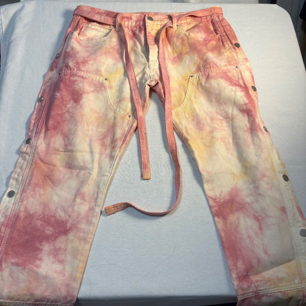 MNML, Tie Dye Snap Work Pants, Pink/Yellow, 33, Excellent, MSRP $72